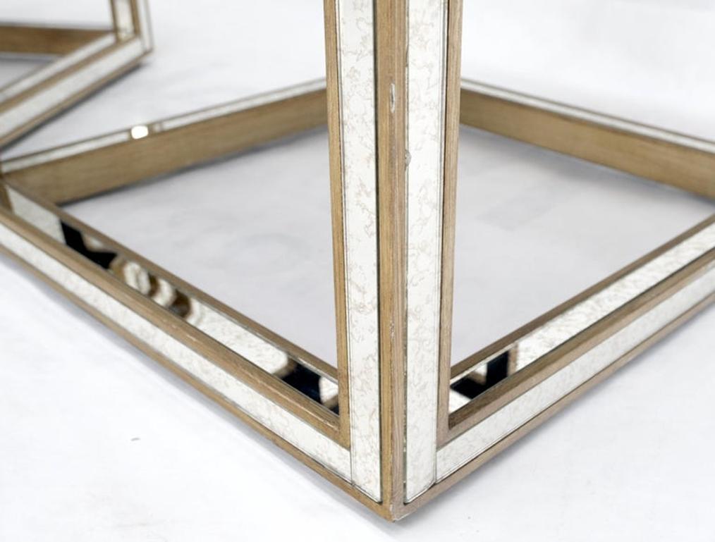 Pair of Greek Motive Square Bevelled Mirrors Mirrored End Tables Nightstands