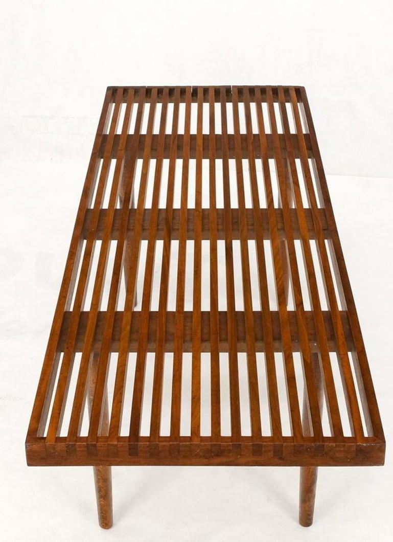 Mel Smilow Slatted Solid Walnut Mid-Century Modern Bench on Tapered Dowel Legs