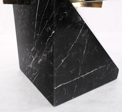 Black Cube Shape Marble Base Brass Stretchers Square Glass Top Coffee Table