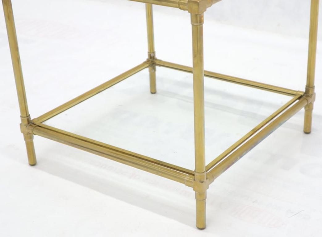 Heavy Machined Brass Glass Top Cube Shape Side Coffee Table