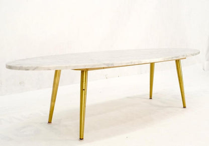 White Oval Carrara Marble Top Italian Mid-Century Modern Coffee Table Brass Legs