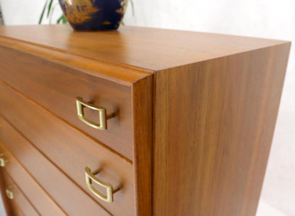 Restored Six Drawers Paul Frankl American Walnut Solid Brass Buckle Shaped Pulls