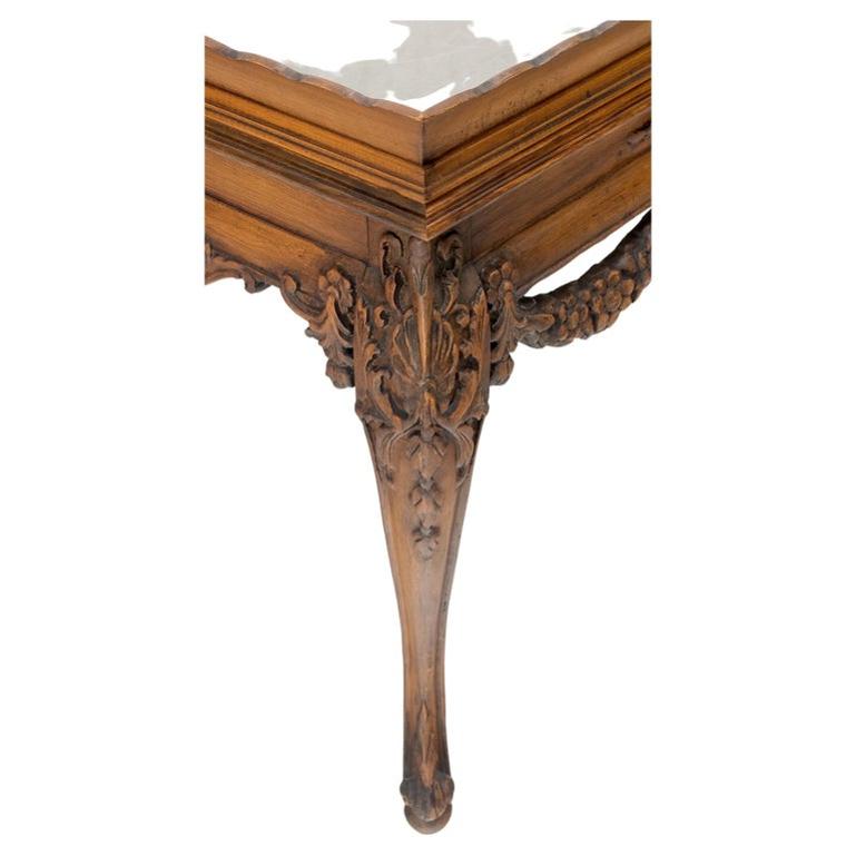 Removable Tray Top Pierce Carved Inlayed Walnut Side End Table Stand Mint!