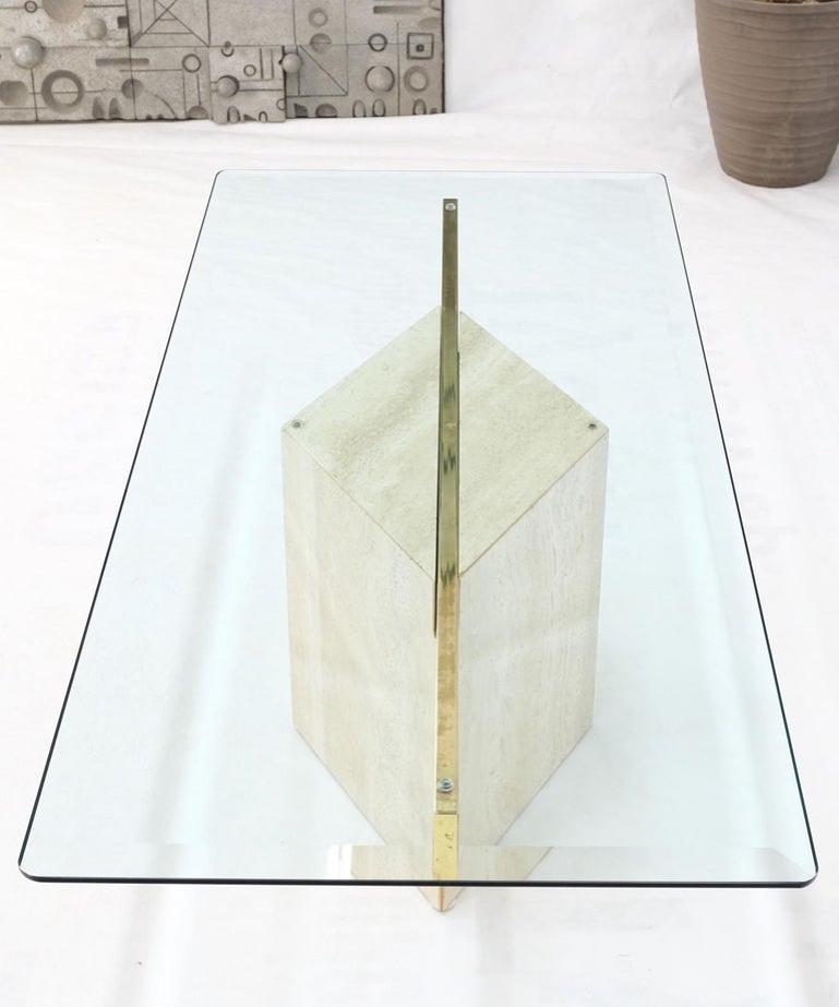 Diamond Shape Pedestal Travertine Base Glass Top Rectangle Coffee Table Mint