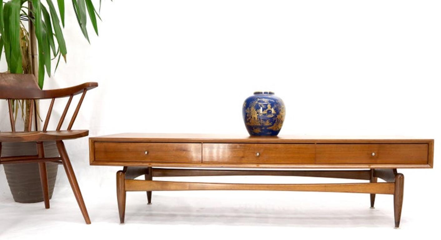 Glenn of California Atr. Walnut Three Drawers Coffee Table on Sculpted Legs