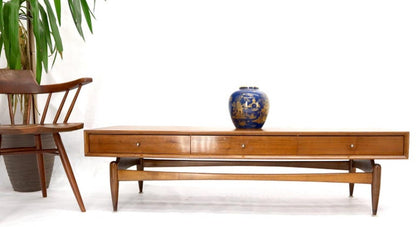 Glenn of California Atr. Walnut Three Drawers Coffee Table on Sculpted Legs