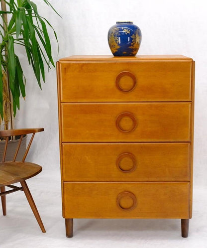Russel Wright Solid Maple Art Deco Round Pulls 4 Deep Drawers High Chest Dresser