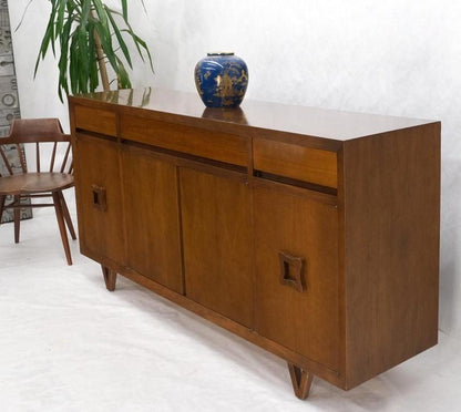 Mid Century V Shape Leg 4 Doors Compartments 3 Drawer Credenza Buffet Cabinet