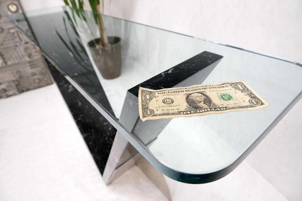 "V" Shape Marble Base Thick Glass Top Modern Custom Design Console Table