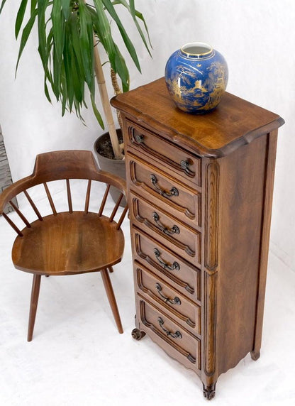 French Carved Walnut Lingerie 6 Dovetails Drawer Chest Dresser Drop Pulls