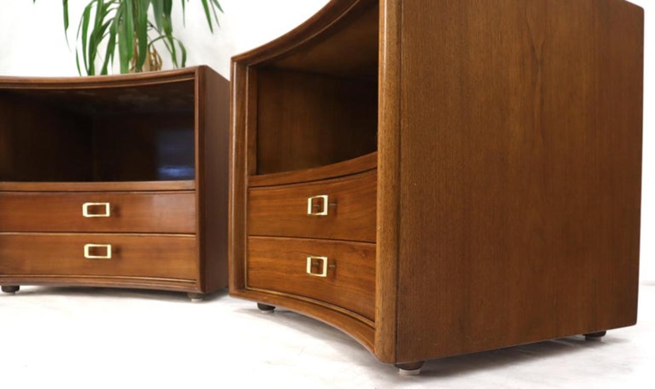 Pair of Paul Frankl Walnut Nightstands for Johnson Furniture Solid Brass Pulls