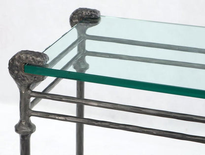 Hammered Forged Metal Wrought Iron Base 3/4" Glass Top Console Table Giacometti