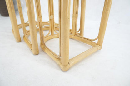 Bent Reed Bamboo Rattan Set of Three Stacking End Side Occasional Tables Stands