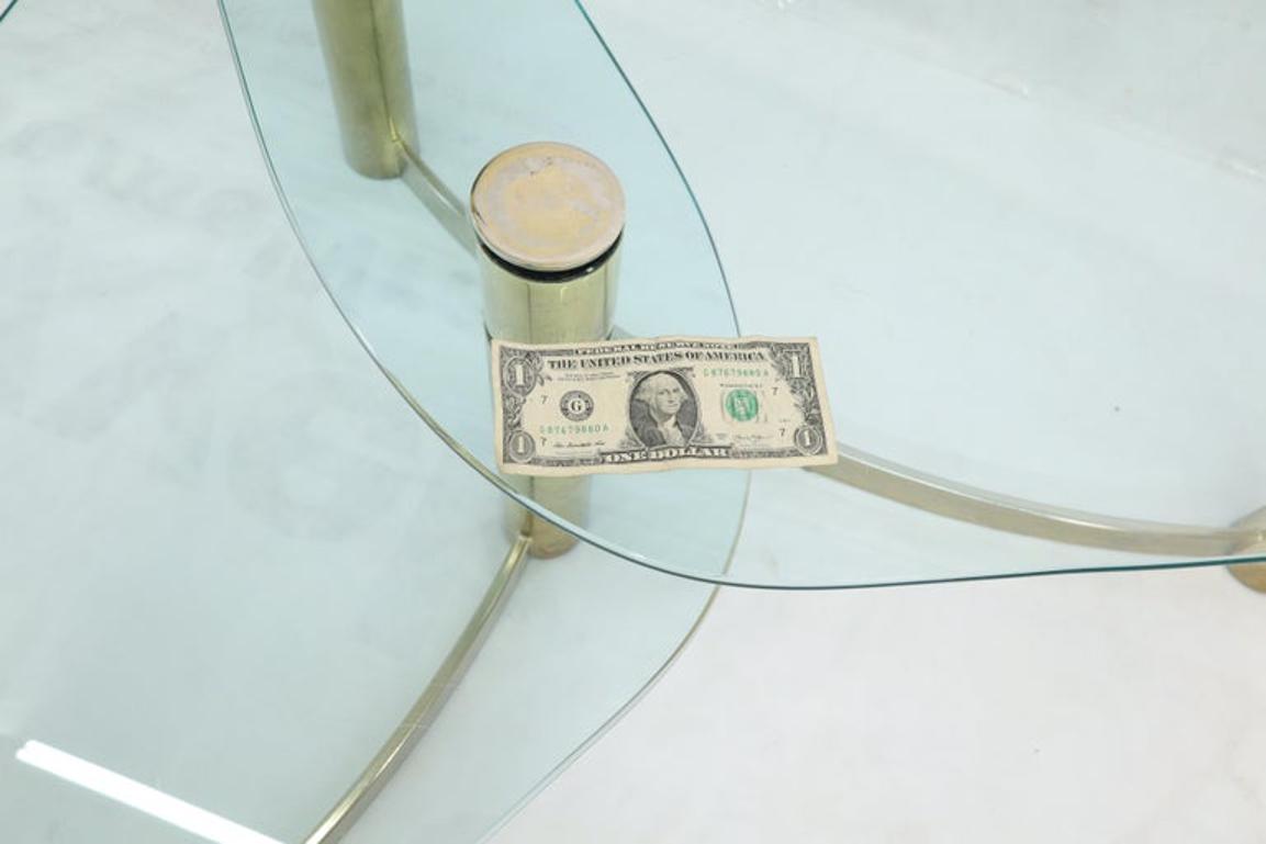 Two-Tier "L" Shape Glass and Brass Organic Kidney Shape Coffee Table