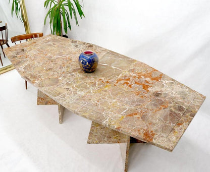 Large Marble Boat Shape Top Dining Conference Table on Cross Shape Bases