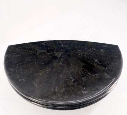 Swivel Adjustable Round Top Black Tessellated Marble Coffee Table MINT!