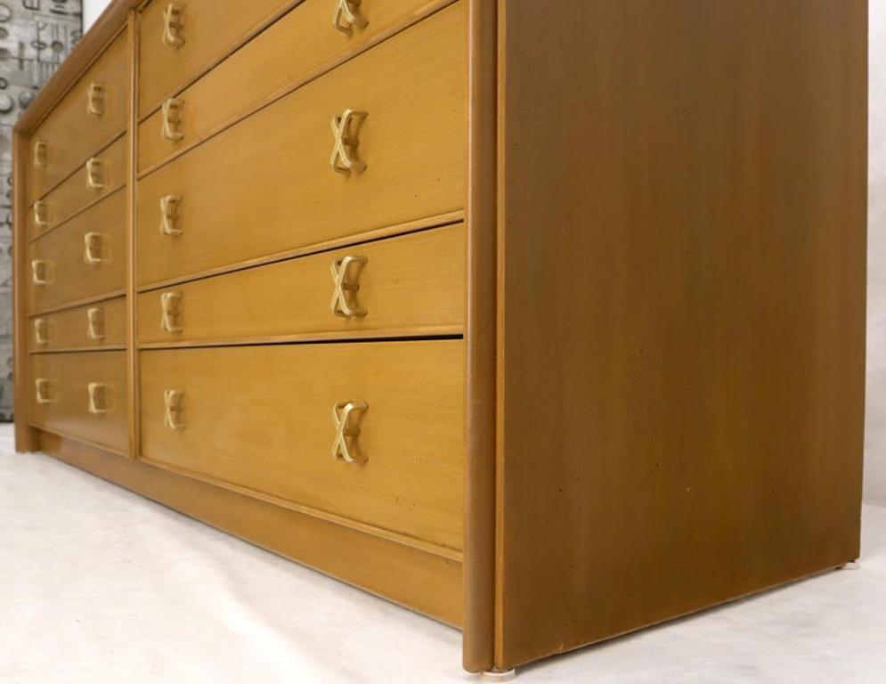 Paul Frankl for Johnson Furniture 10 Drawer Double Dresser Solid Brass X Pulls