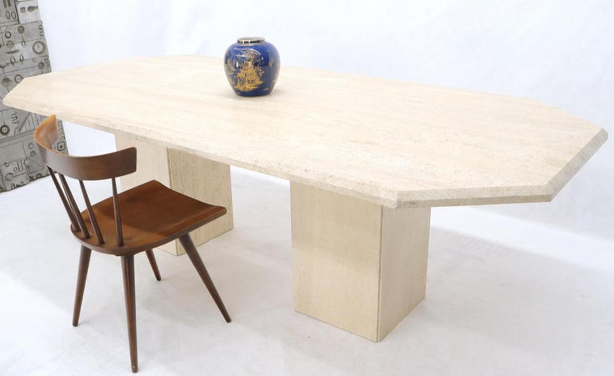 Large Rectangular Double Pedestal Travertine Dining or Conference Table