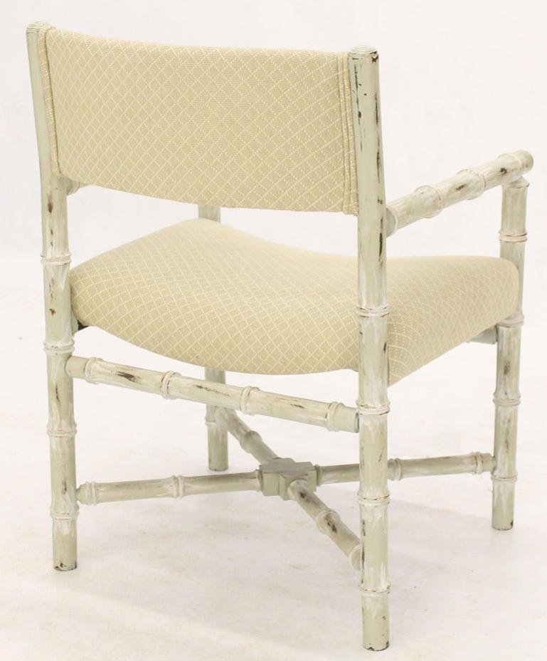 Pair of Distressed Finish Faux Bamboo Capitan Chairs with X Bases