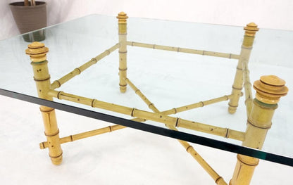 Faux Bamboo Glass Wide Rectangle Coffee Table Hollywood Regency Mid Century