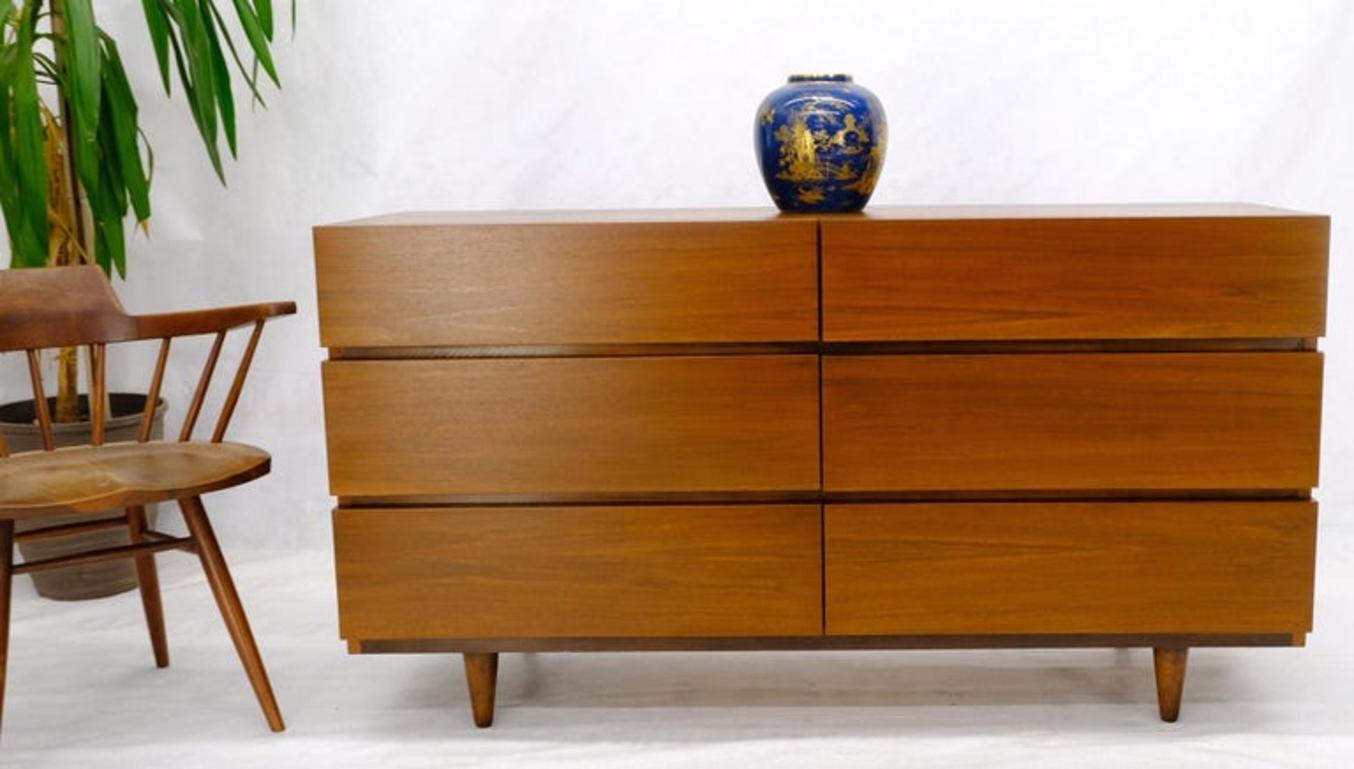 Mid-Century Modern Block Front American Walnut 6 Drawers Dresser Restored
