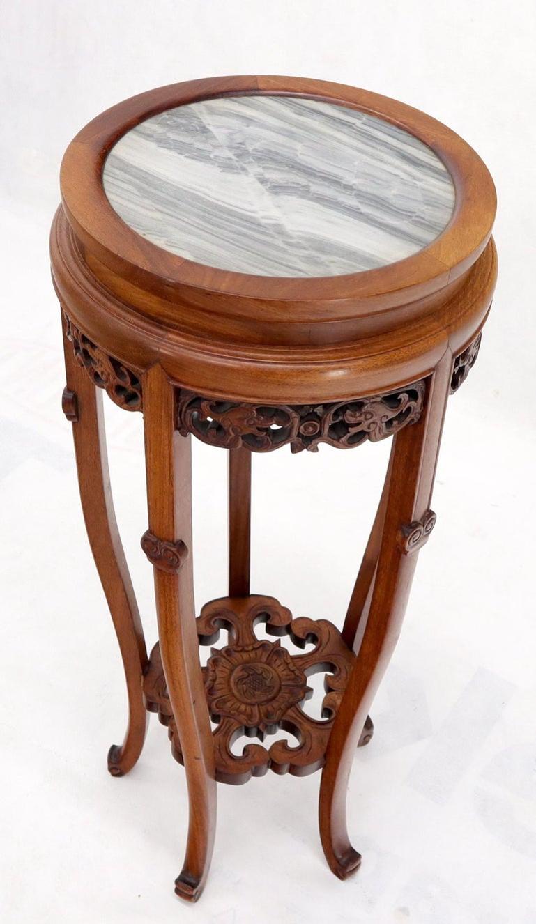 Chinese Carved Rosewood Marble Top Stand