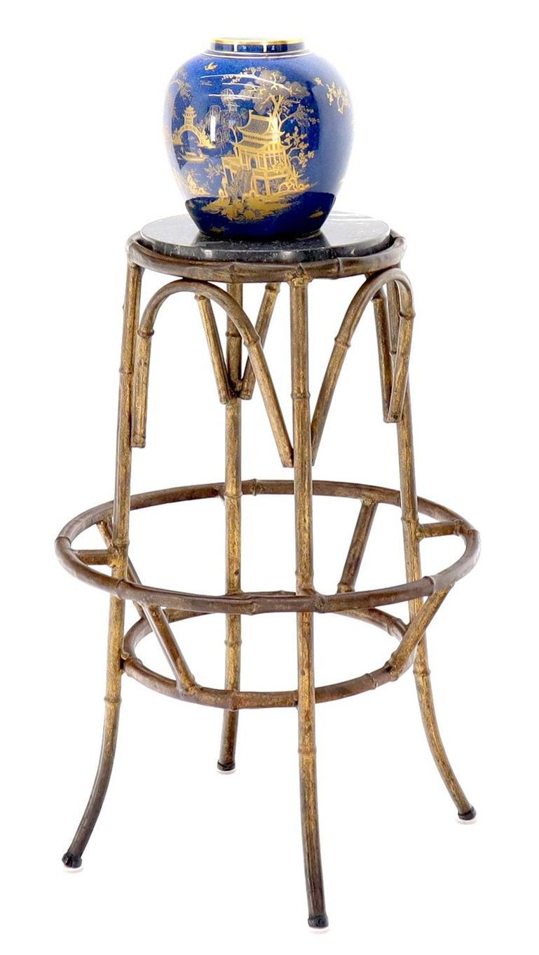 Forged Round Faux Bamboo Metal Stand with Marble Top