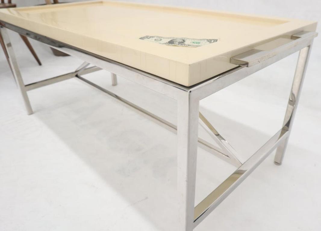Lacquered Parchment Tray Stainless Steel Base Coffee Table