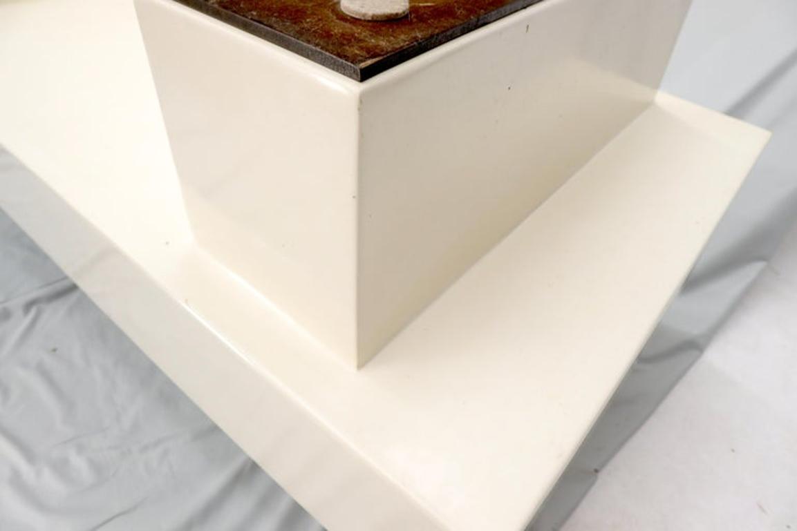 Mid Century Modern Double Pedestal Thick Cream Off-White Lacquer Coffee Table