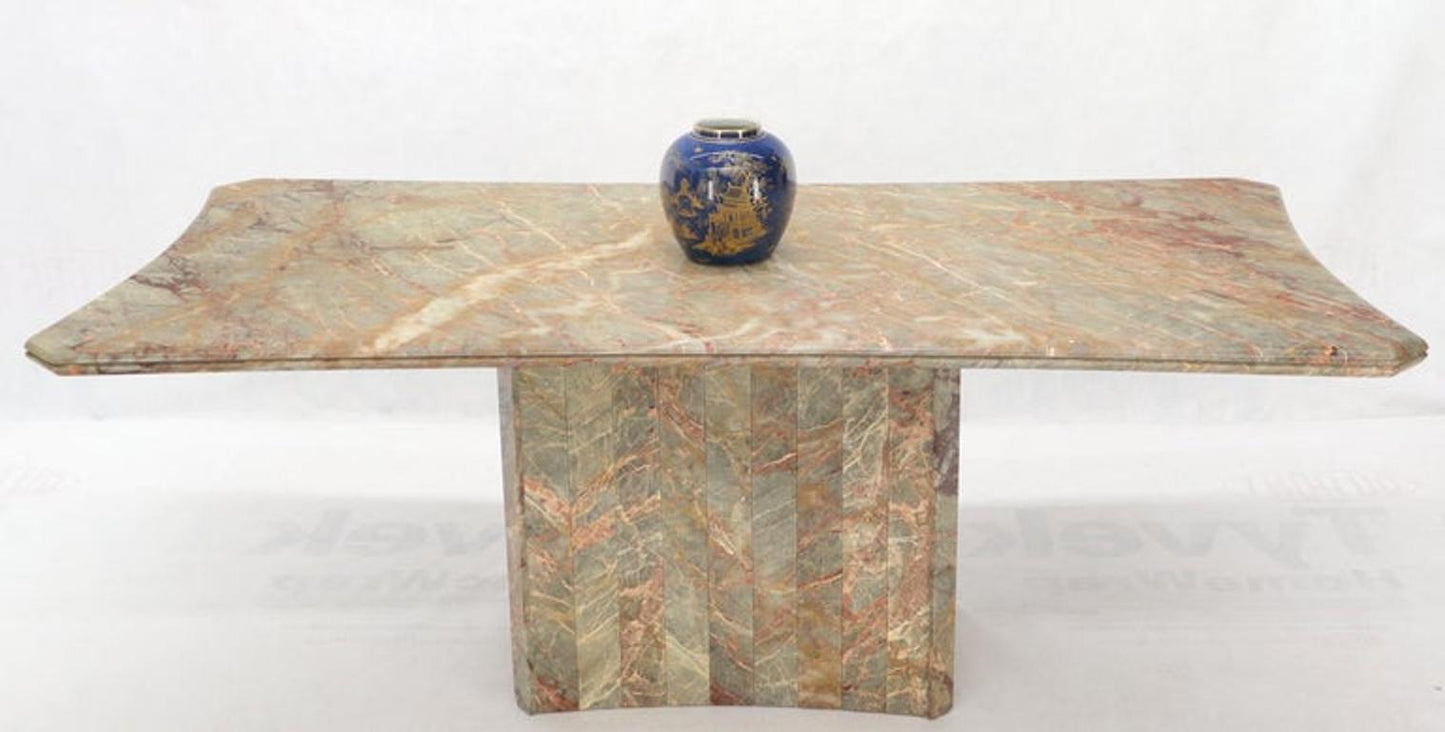 Concave Side Rectangular Pedestal Base Marble Dining Conference Table