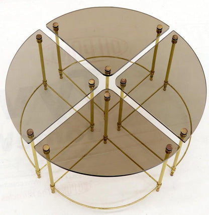 Circular Round Smoked Glass Brass Legs Nesting Coffee Table