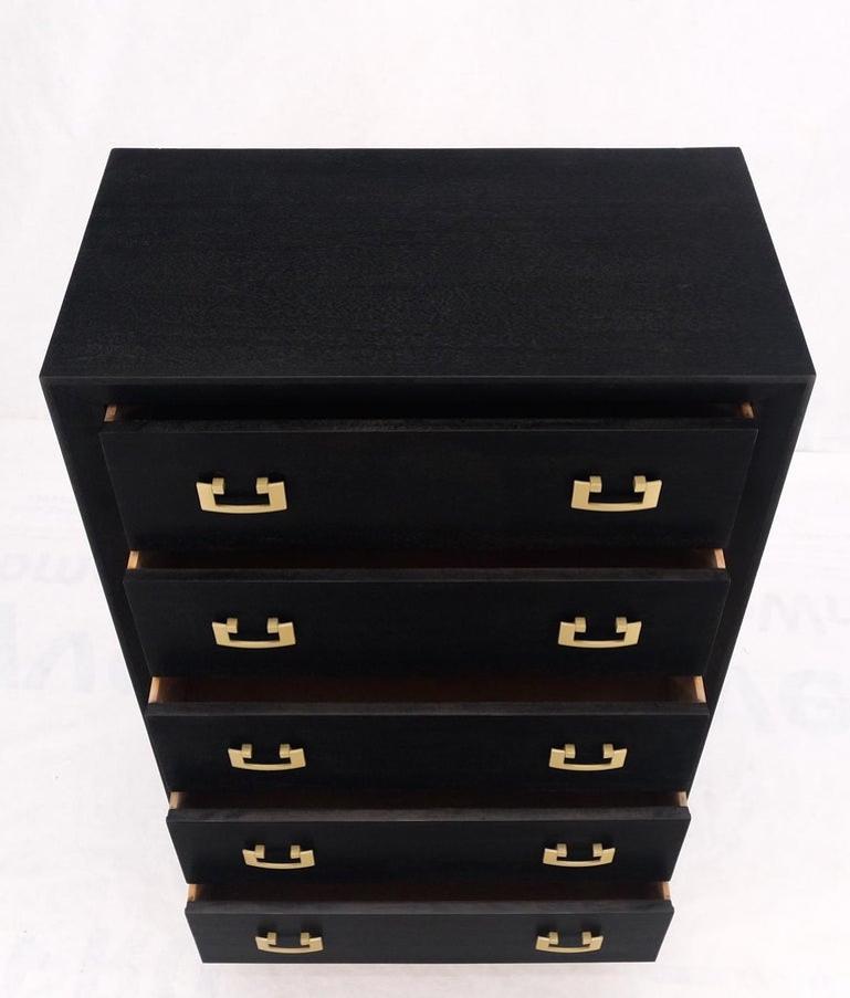 Ebonized Black Lacquer Mahogany Tall 5 Drawers Dresser Gold Bracket Pulls MNT