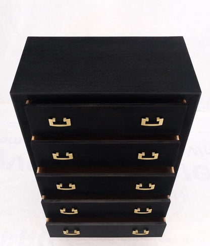 Ebonized Black Lacquer Mahogany Tall 5 Drawers Dresser Gold Bracket Pulls MNT