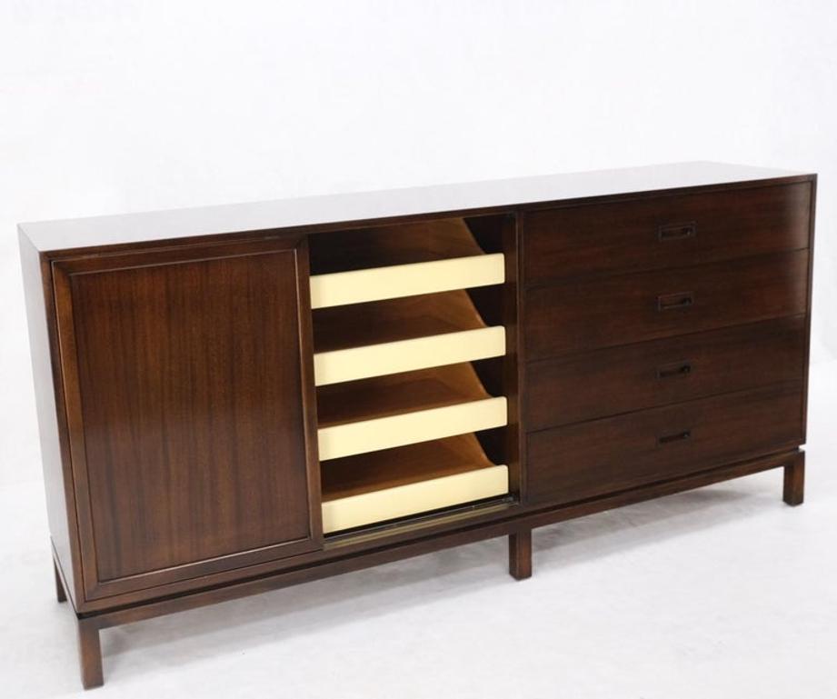 Espresso Harvey Probber Sliding Doors Compartment 12 Drawers Credenza Dresser