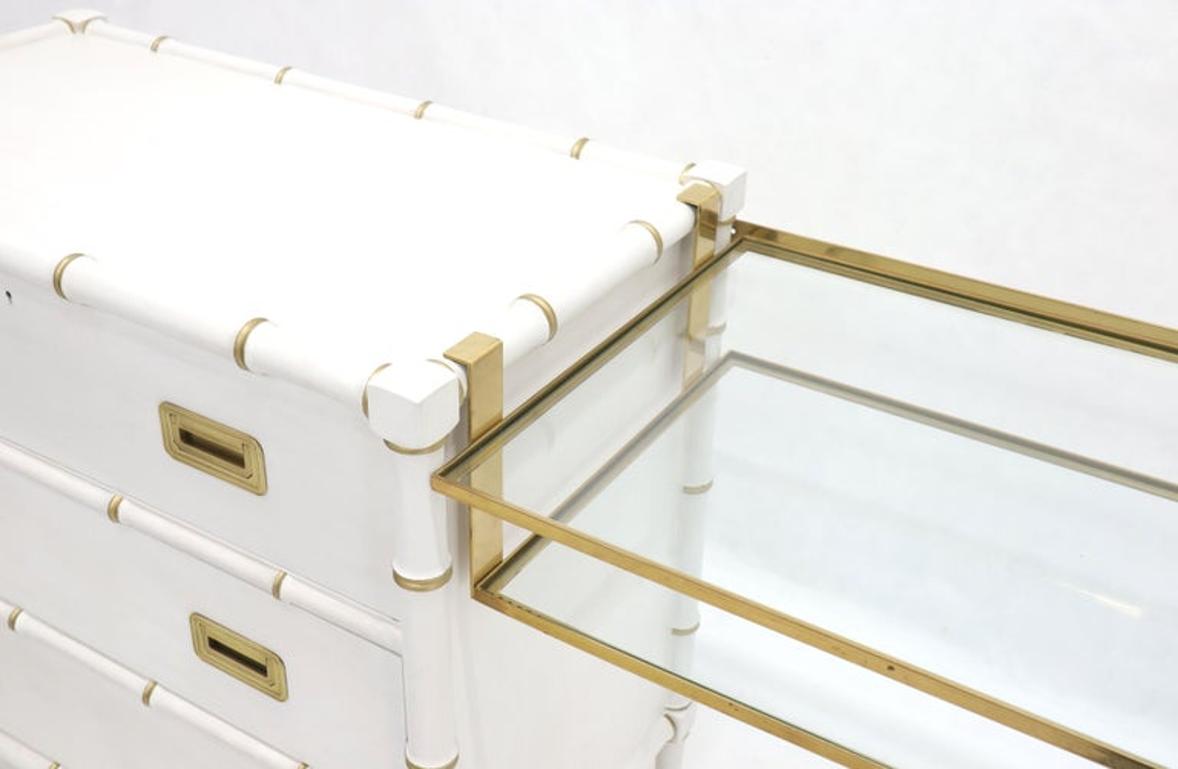 Pair of White Lacquer Brass Hardware Bachelor Chest with Suspended Brass Vanity
