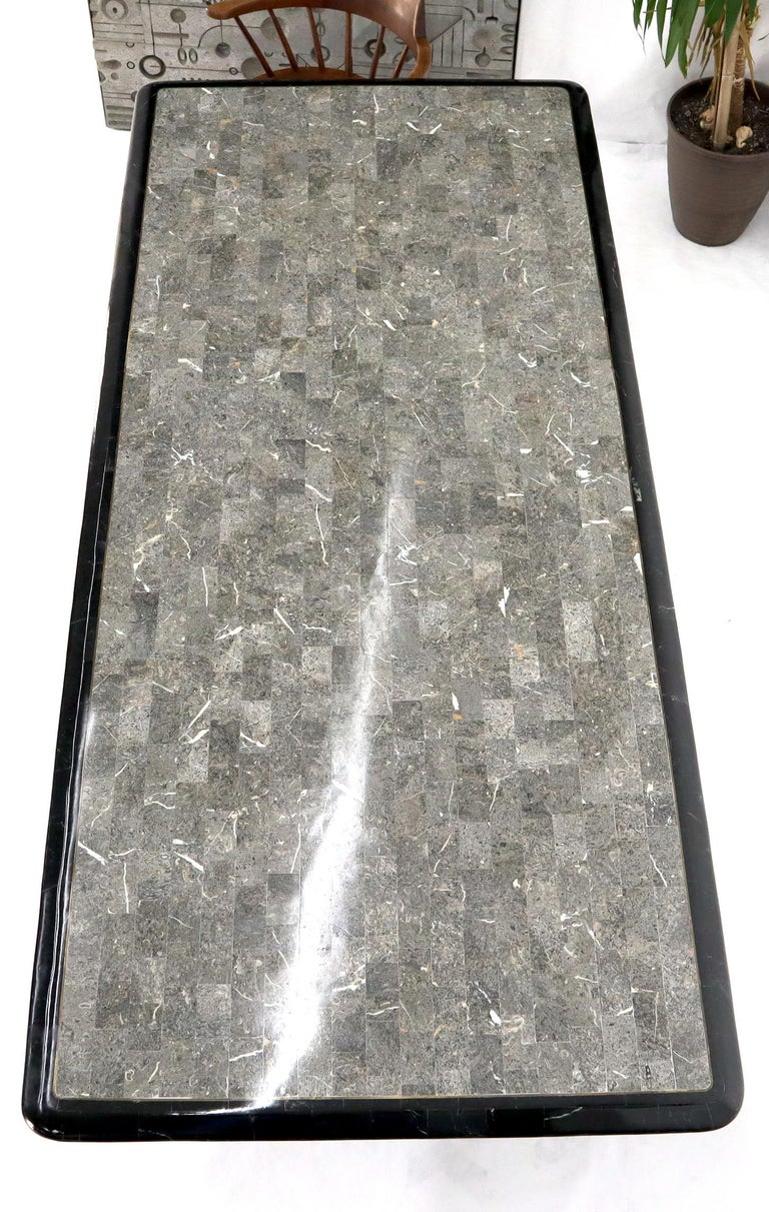 Large Tessellated Black & Grey Stone Brass Inlay Dining Table