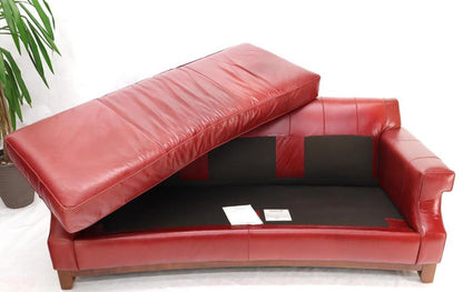 Concave Front Edge Tomato Red Leather Upholstery Couch Leather Sofa Thomasville