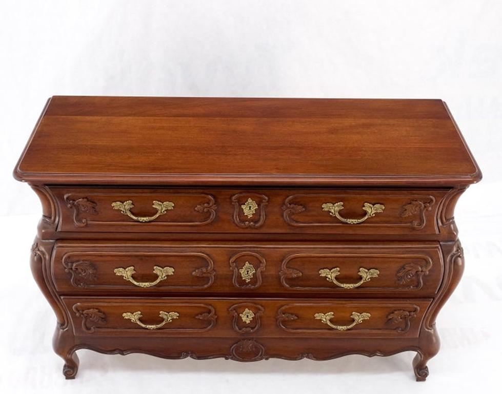 Bombe Country French Carved Cherry 3 Drawer Dresser Brass Hardware Pulls Mint!