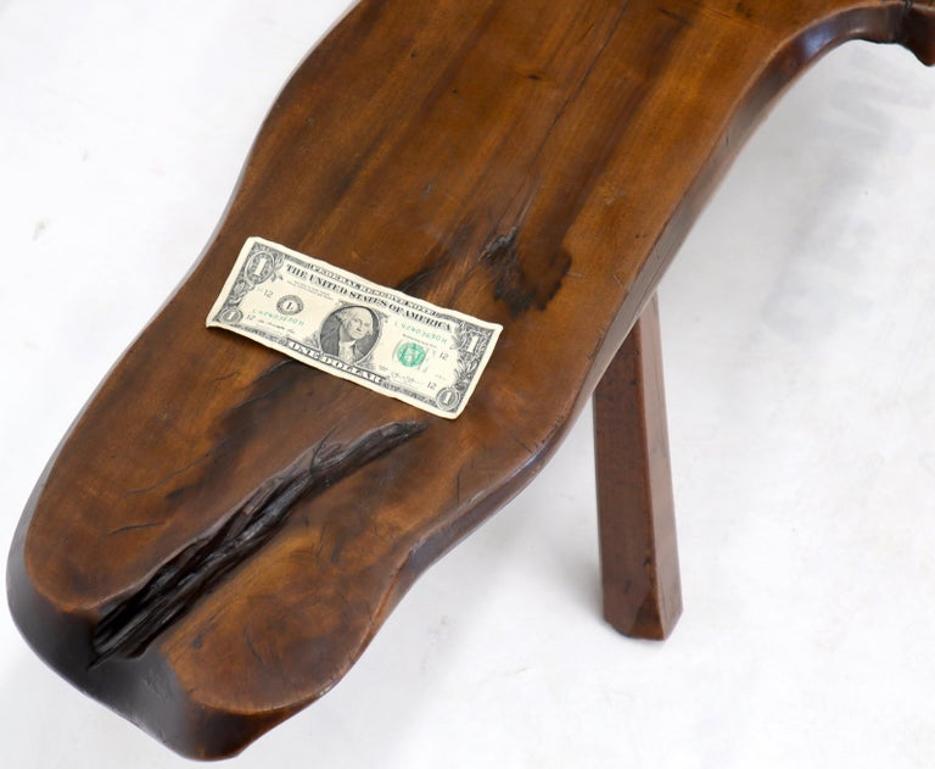 Organic Heavy Solid Walnut Varnished Slab Top Coffee Table on Tapered Legs