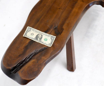 Organic Heavy Solid Walnut Varnished Slab Top Coffee Table on Tapered Legs