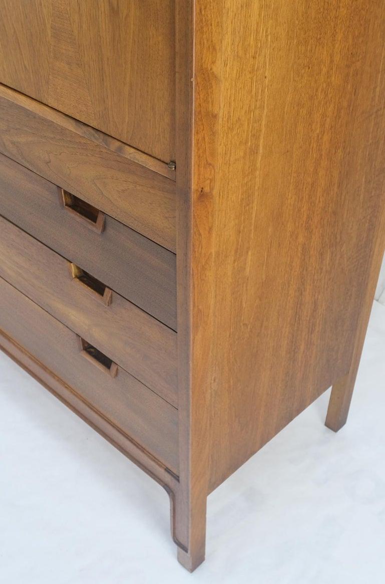 Mid Century John Stuart Walnut 2 Doors 4 Drawers Gentleman's High Chest Dresser