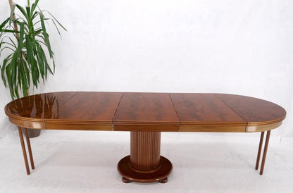 Burl Walnut Three Extension Boards Single Pedestal Round Dining Table