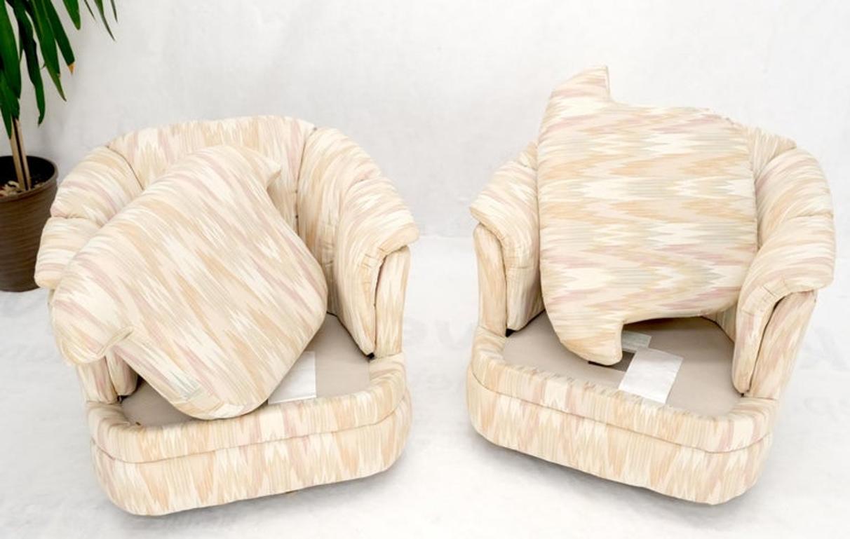 Pair of Swivel Tiling Mid Century Modern Pod Chairs in Flame Stitch Fabric