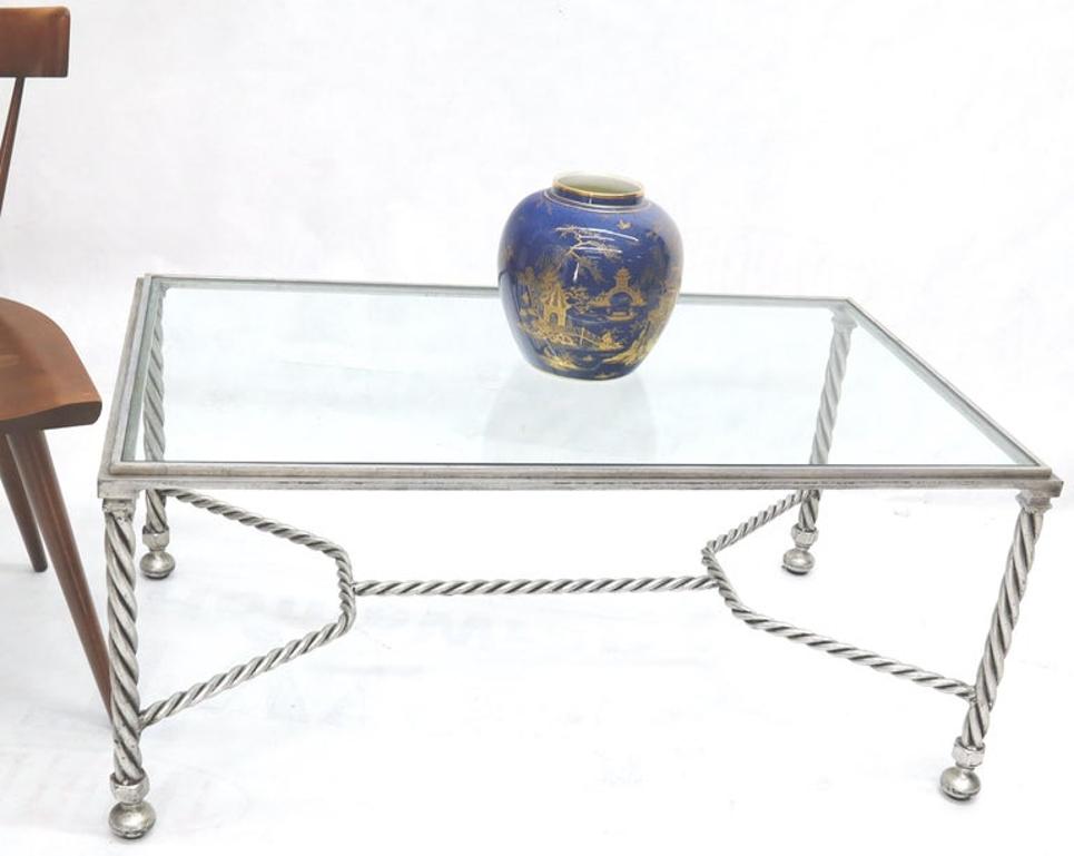 Forged Metal Twisted Rope Effect Silver Gilt Base Rectangle Coffee Table