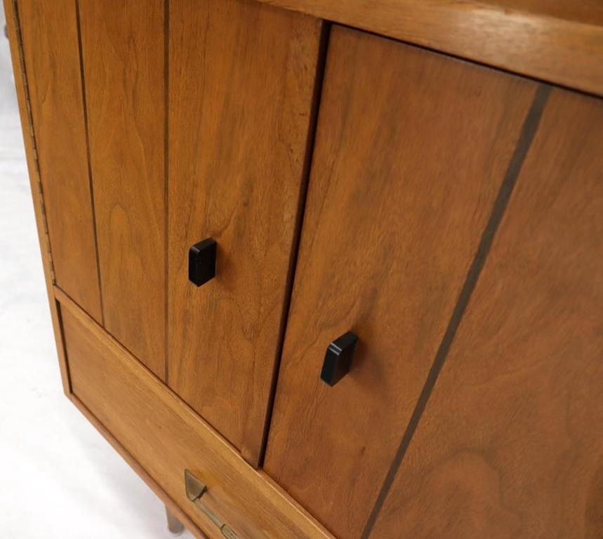 Walnut mid century modern two-part hutch credenza display cabinet glass doors