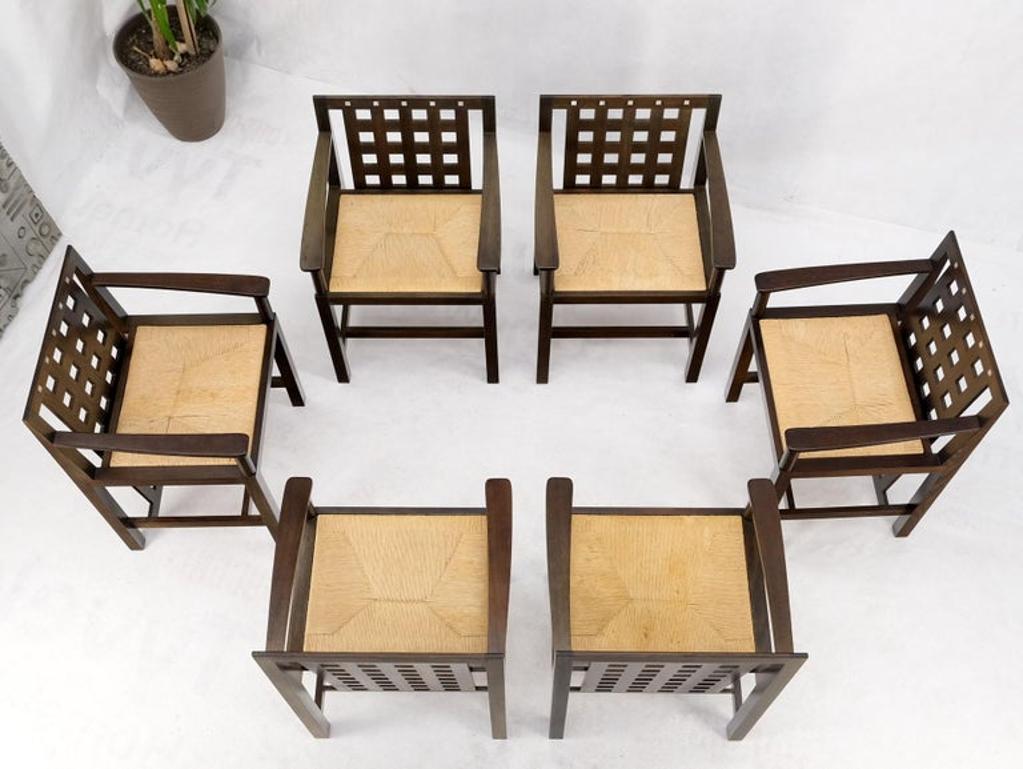 Brown Oak Cassina Macintosh Drop Leaf Dining Table 6 Rush Seat Chairs Set Mint