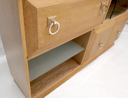 Cerused White Wash Oak Drop Front Secretary Desk Bookcase Credenza