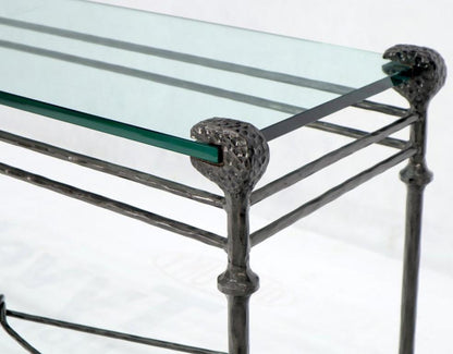 Hammered Forged Metal Wrought Iron Base 3/4" Glass Top Console Table Giacometti