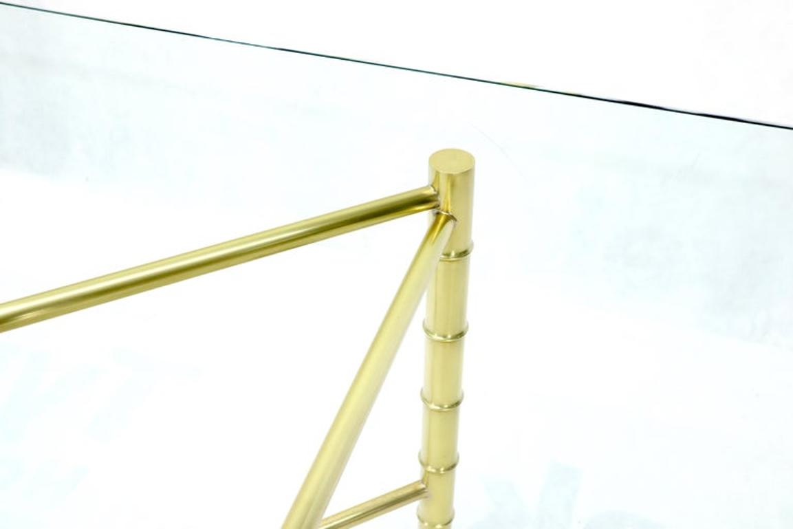 Double Pedestal Faux Brass Bamboo Glass Top Dining Conference Table