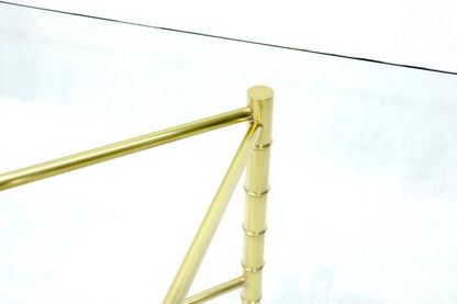 Double Pedestal Faux Brass Bamboo Glass Top Dining Conference Table